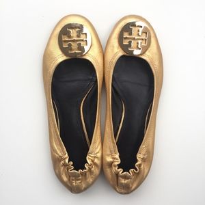 Gold Metallic Tory Burch Reva Flats, Size 9.5